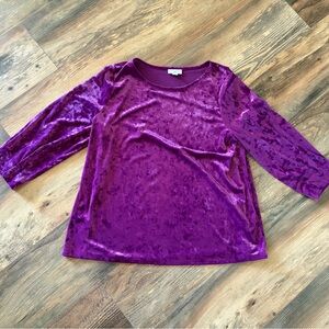 J. Jill Crushed Velvet Long Sleeve Tee in Vibrant Plum